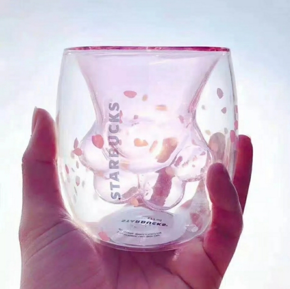Starbucks Glass Paw Pink Cherry Blossom Cup Rare! - Picture 3 of 11